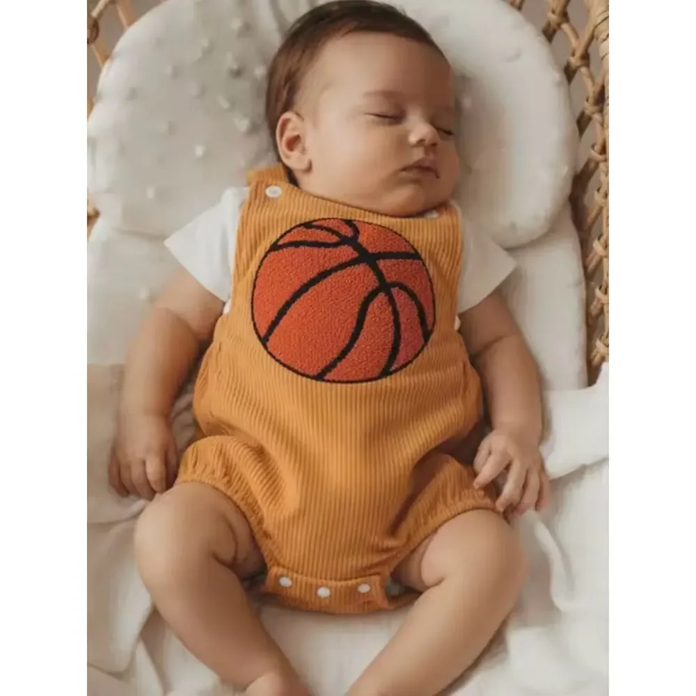 New Orange Corduroy Baby Romper with Basketball Patch 12-18 months